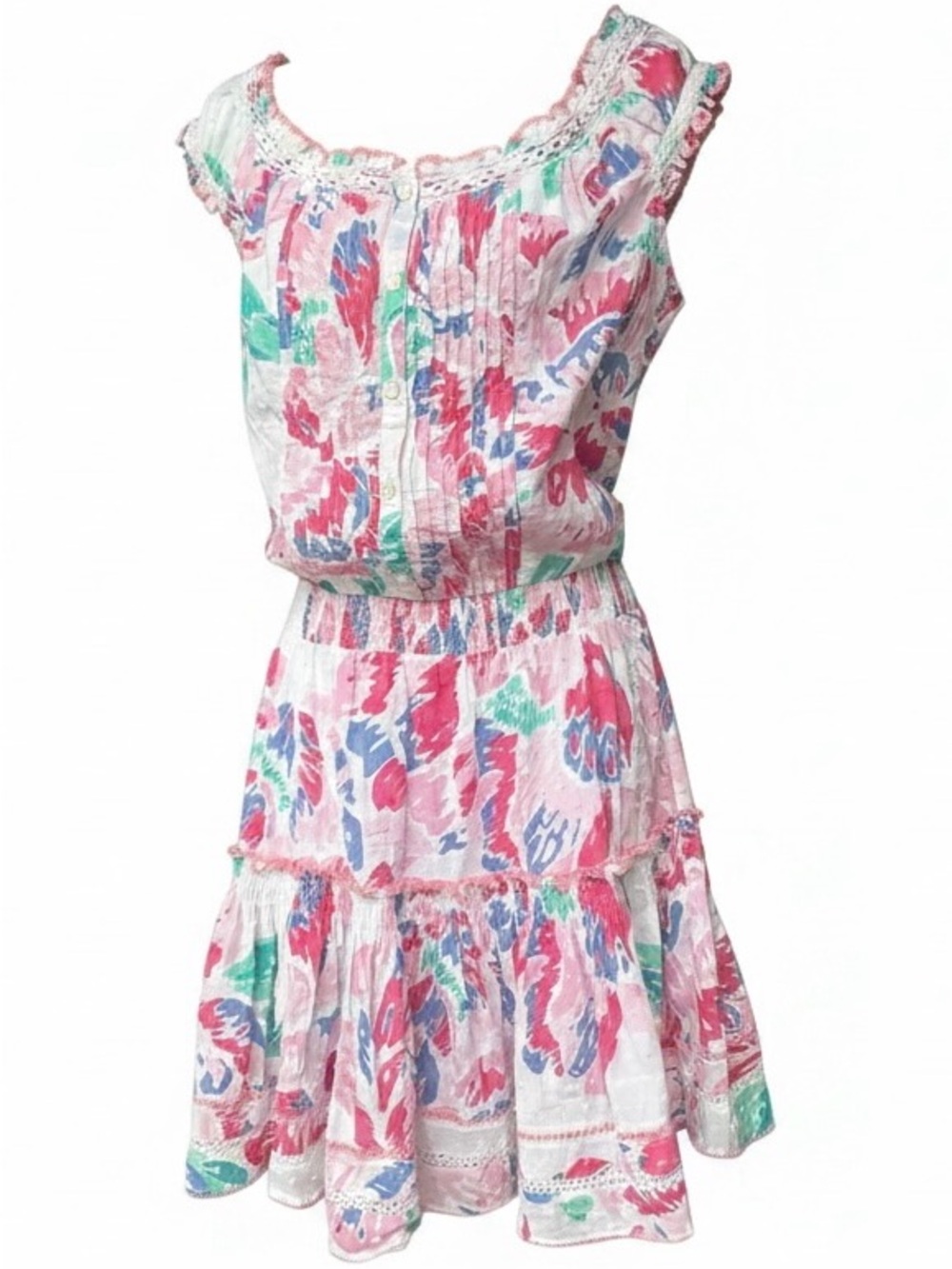 Poupette St. Barth Alba Mini Dress NWT Pink Macro Peony Cotton Plumeti L
